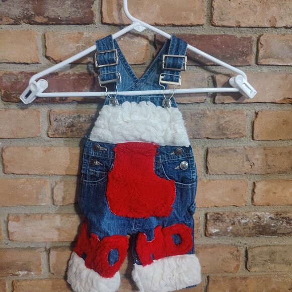 Infant Baby Gassy Gooma Christmas Blue Denim Jean Overalls - Picture 1 of 2
